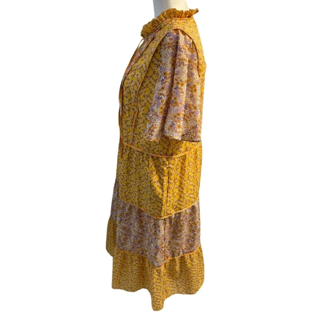 Lollys Laundry Godwin Floral Midi Dress Yellow Multicolor Size Large Pit 21 - Picture 9 of 17